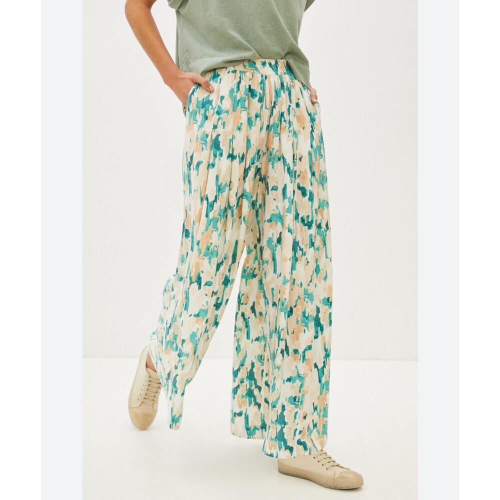 Maeve Anthropologie Gabriela Wide-Leg Palazzo Pants Green Motif Size S Boho